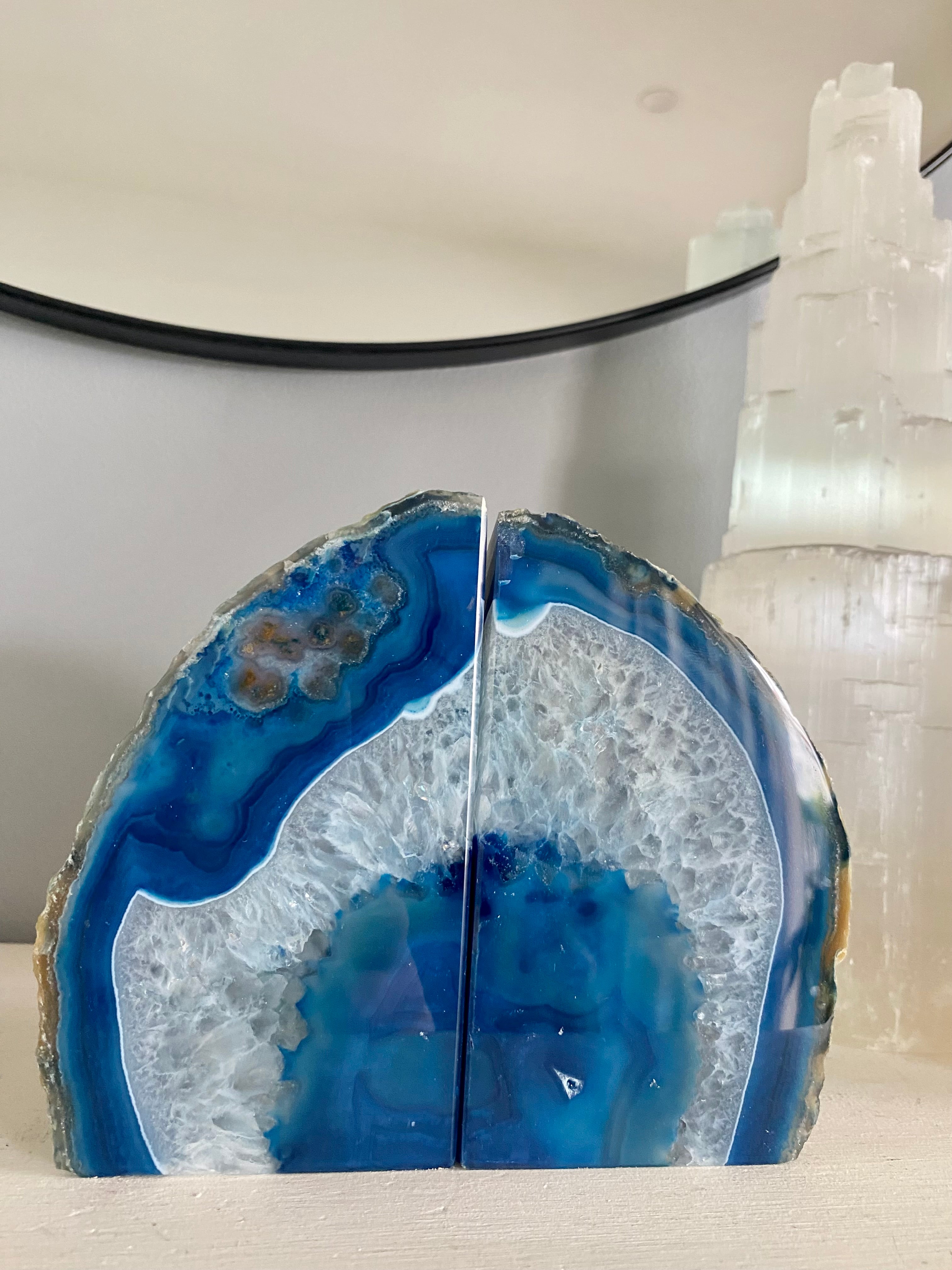 Blue Agate Bookends