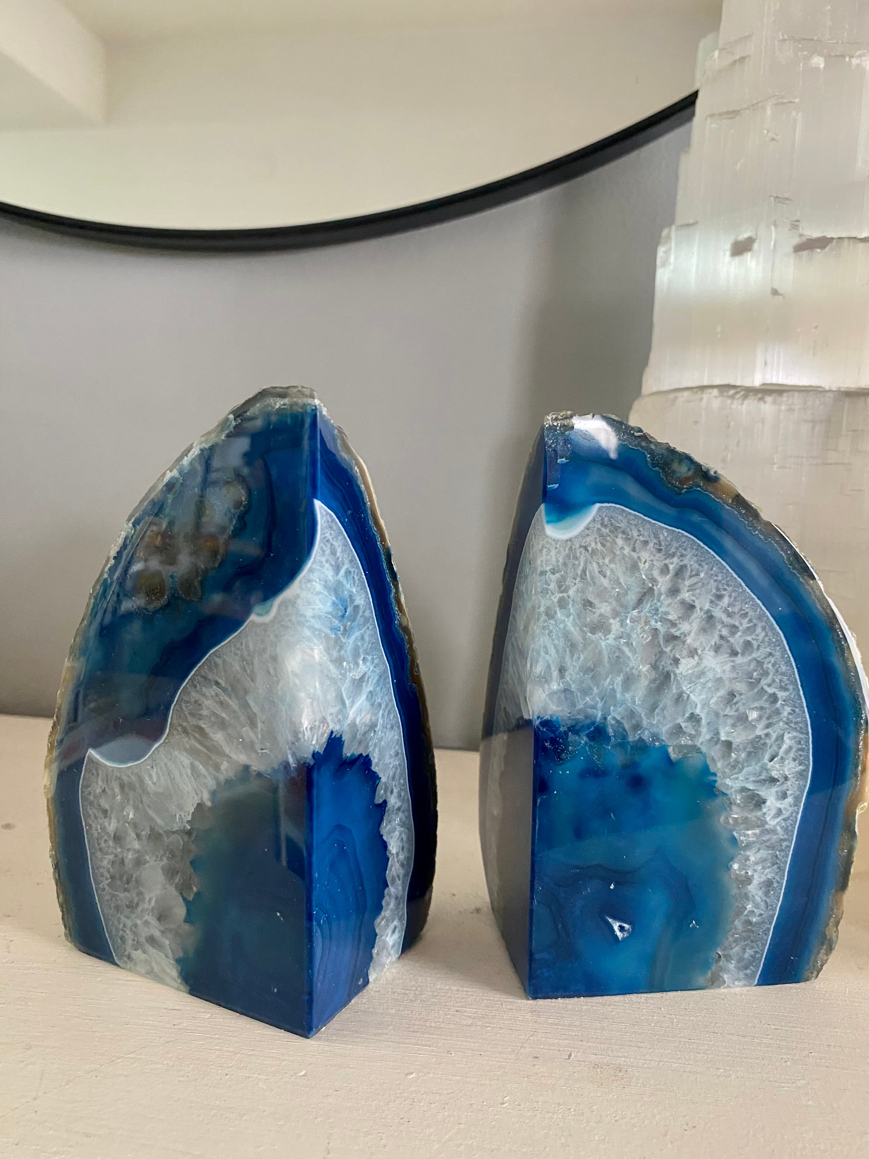 Blue Agate Bookends