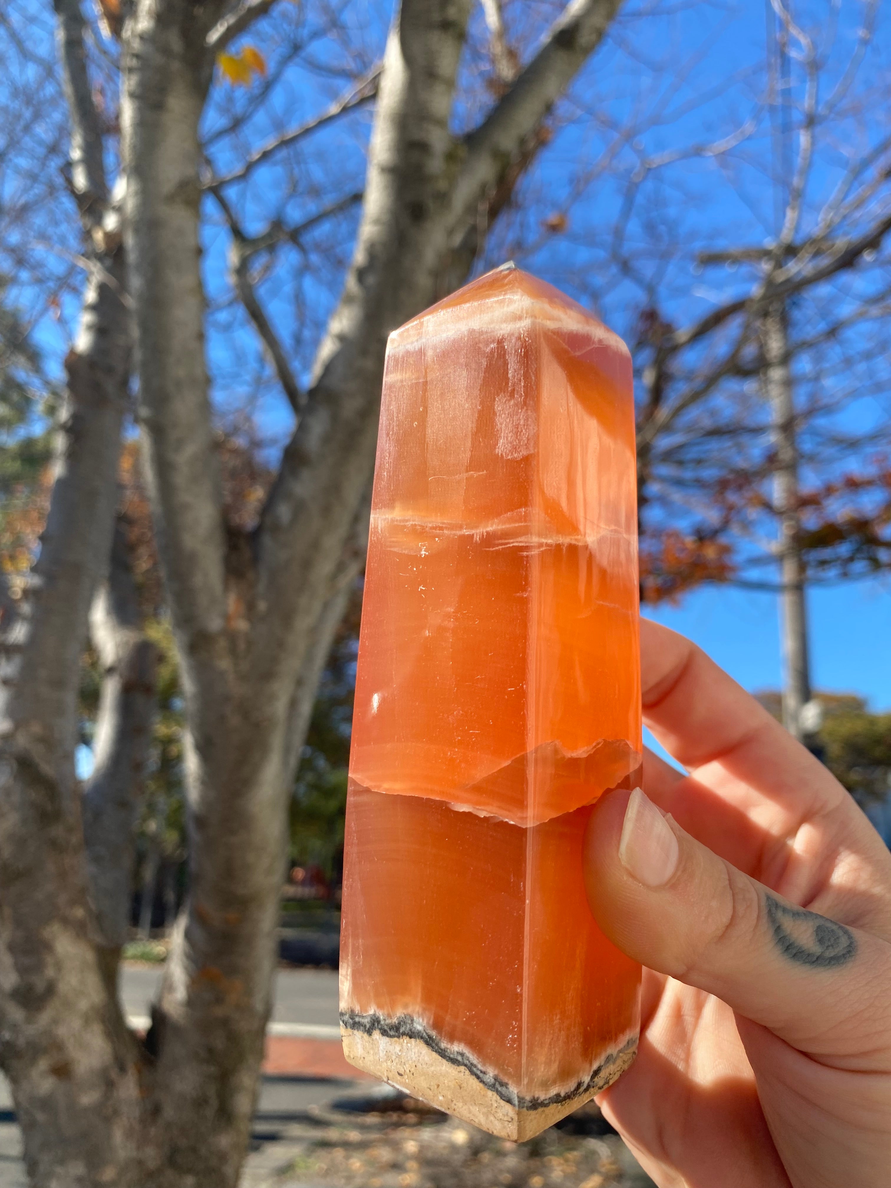 Amber Calcite Obelisk